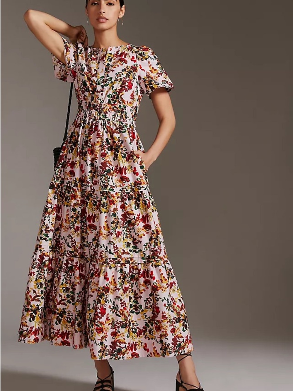 Anthropologie Maeve Somerset Pink Floral Tiered Maxi Dress, size small - Picture 1 of 5